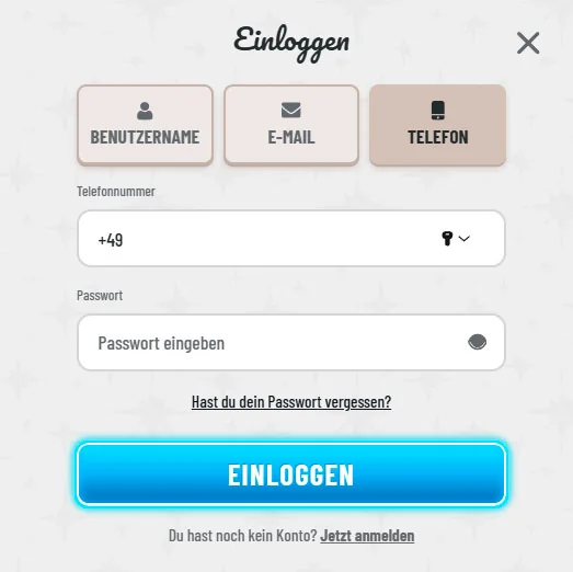 Anmeldeformular Wyns Casino